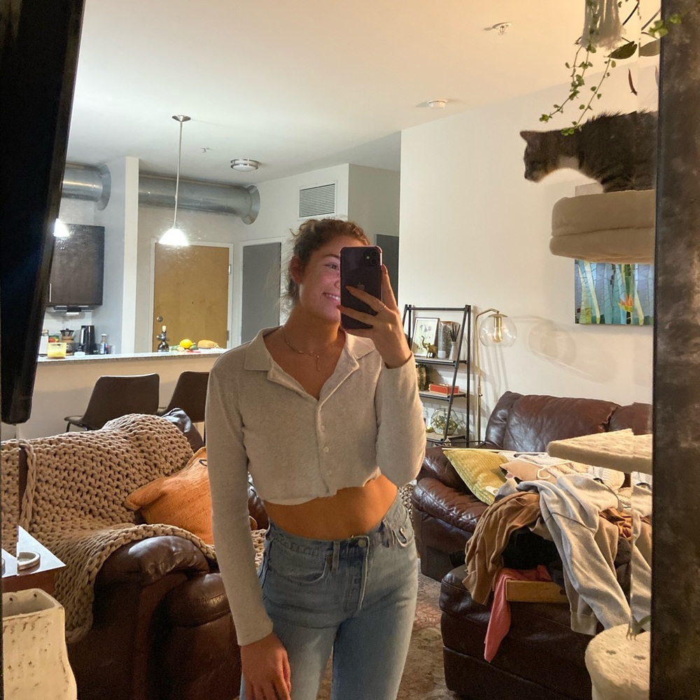 princess Polly cropped button up sweater